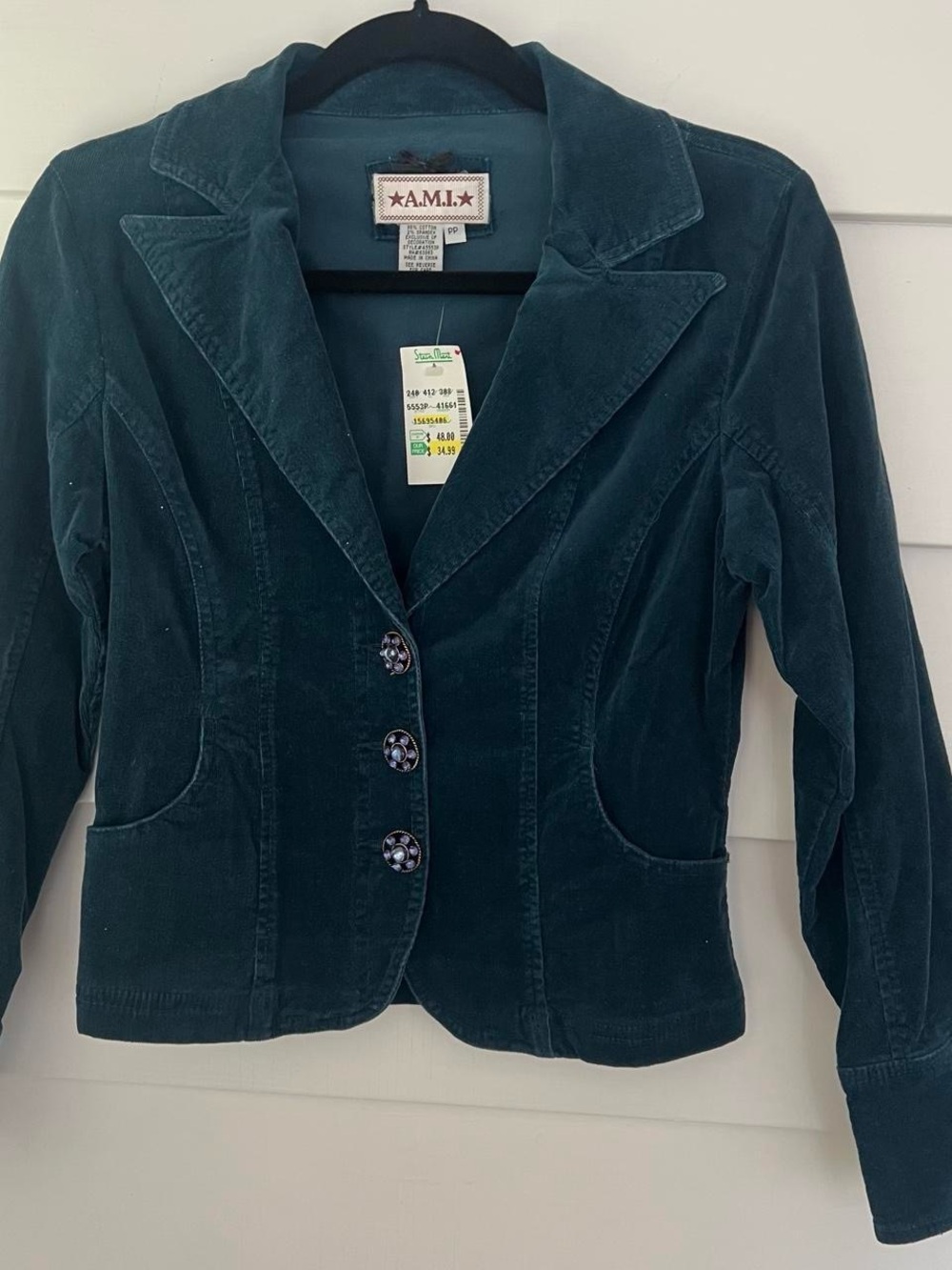 Vintage NWT Women's Dark Teal Corduroy Blazer Jacket Whimsygoth